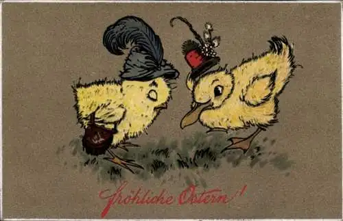 Ak Glückwunsch Ostern, Vermenschlichte Küken