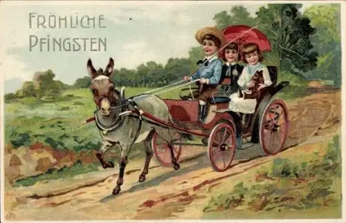 Präge Ak Glückwunsch Pfingsten, Kutsche, Kinder
