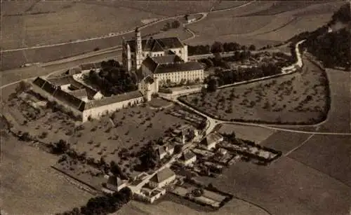 Ak Neresheim in Württemberg, Fliegeraufnahme, Benediktiner-Abtei