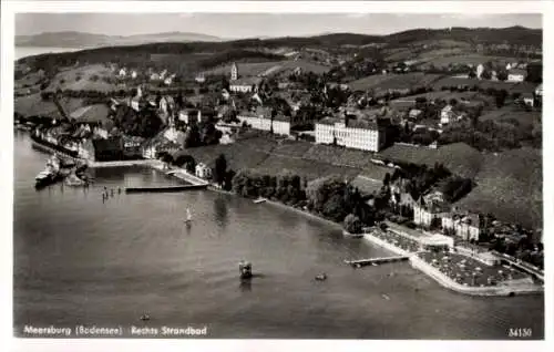 Ak Meersburg am Bodensee, Fliegeraufnahme, Strandbad