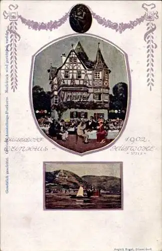 Ak Düsseldorf am Rhein, Restaurant, Gäste, Segelboot, Gesolei