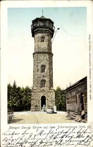 Golden Windows Leuchtfenster Ak Scheibenberg im Erzgebirge, Königin Carola Turm