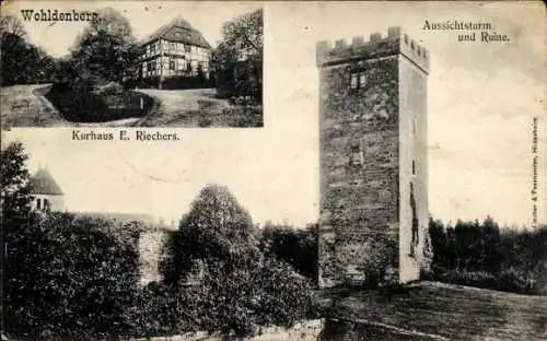 Ak Silium Holle in Niedersachsen, Burg Wohldenberg, Aussichtsturm, Ruine, Kurhaus E. Riechers