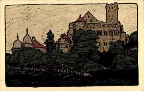 Steindruck Ak Wertheim am Main, Alte Burg