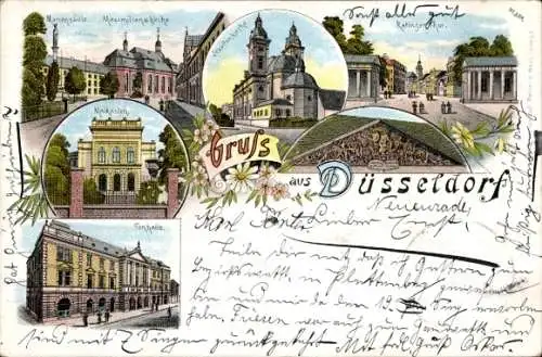 Litho Düsseldorf am Rhein, Maximilianskirche, Ratinger Tor, Tonhalle