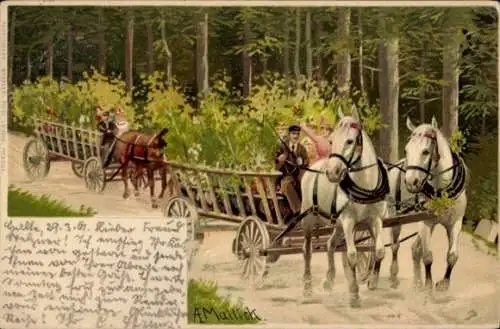 Künstler Litho Mailick, Alfred, Glückwunsch Pfingsten, geschmückte Pferdewagen