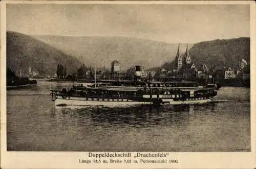 Ak Doppeldeckschiff Drachenfels auf dem Rhein, Köln Düsseldorfer Rheindampfschifffahrt