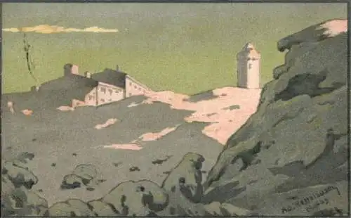 Künstler Ak Rettelbusch, Ad., Brocken im Harz, Brockenhaus
