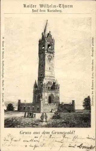 Litho Berlin Wilmersdorf Grunewald, Grunewaldturm, Kaiser-Wilhelm-Turm auf dem Karlsberg