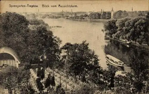 Ak Berlin Treptow, Spreegarten vom Aussichtsturm, Halle