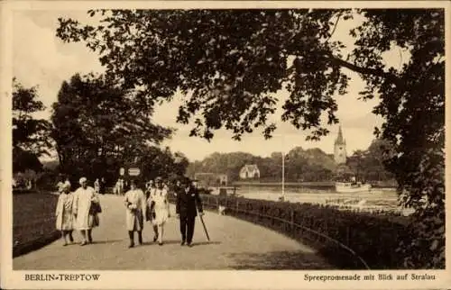 Ak Berlin Treptow, Seepromenade mit Blick auf Stralau, Spaziergänger