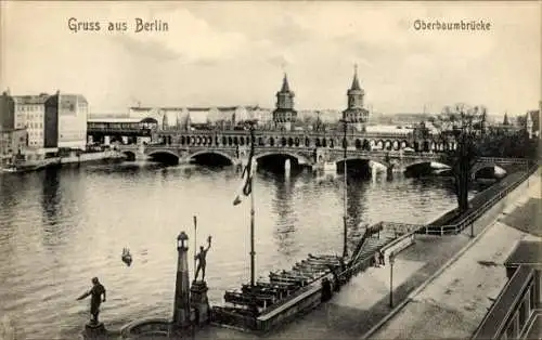 Ak Berlin Friedrichshain Kreuzberg, Oberbaumbrücke