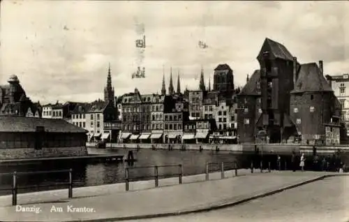 Ak Gdańsk Danzig,  Krantor,  Gebäude, Wasseransicht, Stadtansicht