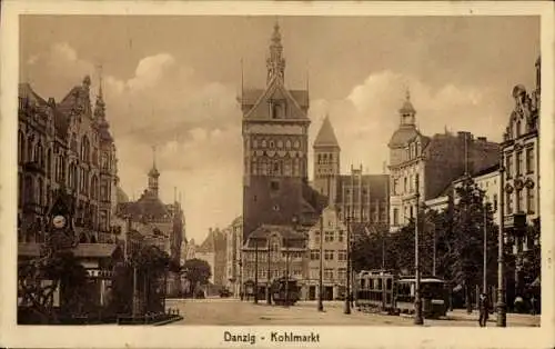 Ak Gdańsk Danzig, Danzig Kohlmarkt, s Gebäude, Straßenbahnen, Stadtansicht