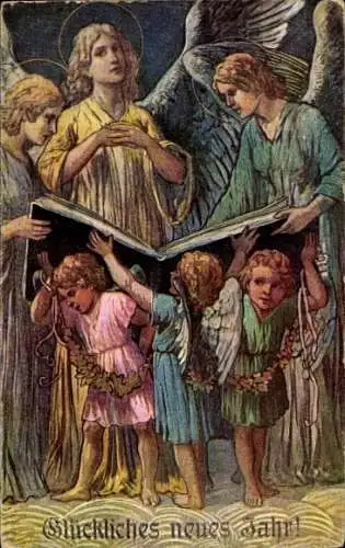Künstler Ak Glückwunsch Neujahr, Engel