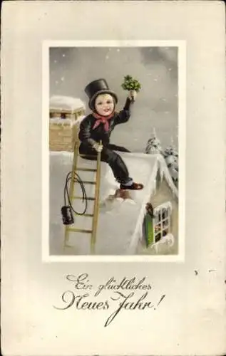 Passepartout Ak Glückwunsch Neujahr, Klee, Schornsteinfeger