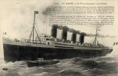 Ak Dampfer France, CGT, French Line