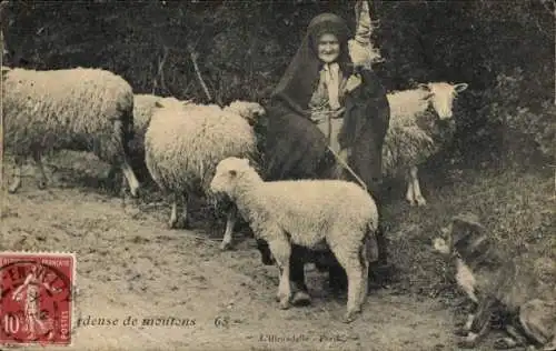 Ak Frankreich, Landwirtschaft, Schafe, Hund, Frau