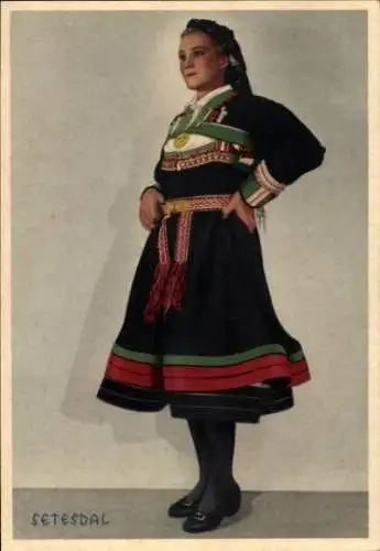 Ak Setesdal Norwegen, Frau in norwegischer Tracht