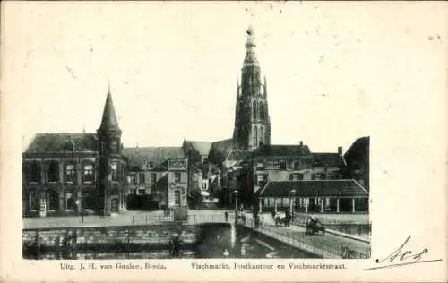 Ak Breda Nordbrabant Niederlande, Vischmarkt, Postkantoor, Vischmarktstraat