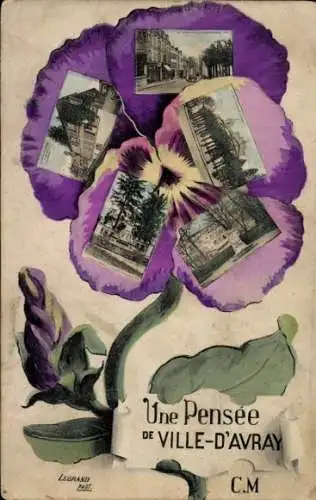 Ak Ville d'Avray Hauts  de Seine, Une Pensée de Ville d'Avray, Teilansichten, Stiefmütterchen
