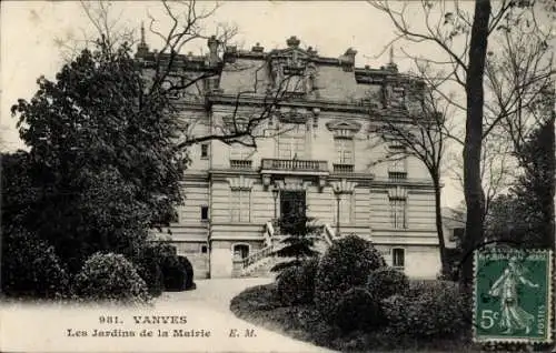 Ak Vanves Hauts de Seine, Rathaus, Garten