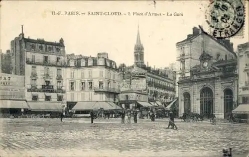 Ak Saint Cloud Hauts de Seine, Place d'Armes, La Gare