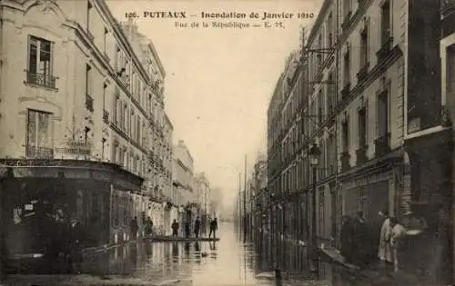 Ak Puteaux Hauts de Seine, Inondation de Janvier 1910, Rue de la République