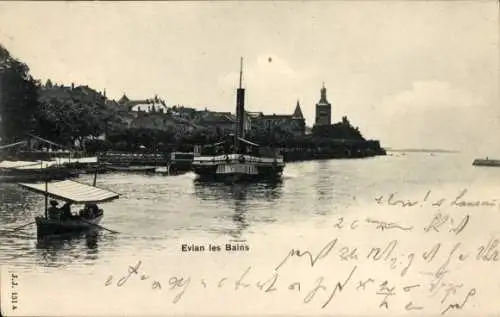 Ak Évian les Bains Haute Savoie, Dampfschiff auf dem Genfer See mit Blick auf Evian les Bains