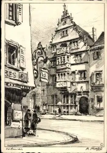 Künstler Ak Colmar Kolmar Elsass Haut Rhin, Straßenpartie, Gebäude