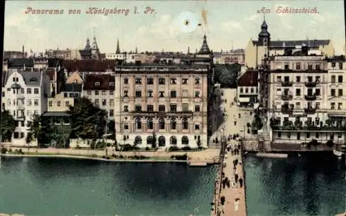 Ak Kaliningrad Königsberg Ostpreußen, Panorama von Königsberg i. Pr., Am Schlossteich, farbige...