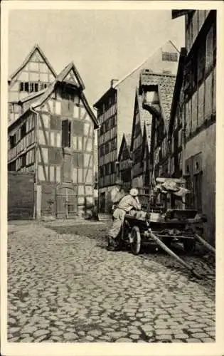 Ak Kaliningrad Königsberg Ostpreußen, Laakspeicherquergasse, Fuhrwerk, Fachwerkhäuser