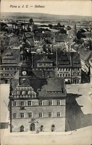 Ak Pirna an der Elbe, Rathaus, Luftaufnahme, Turmuhr