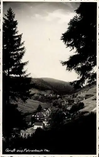 Ak Fehrenbach Masserberg in Thüringen, Berglandschaft, kleine Häuser, Bäume, Schriftzug 'Gruß ...