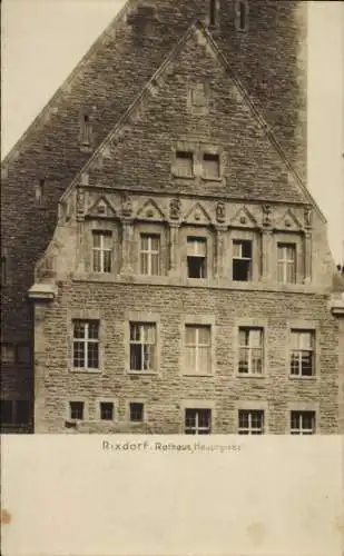 Ak Berlin Neukölln Rixdorf, Rathaus, Hauptgiebel, historisches Gebäude, Steinarchitektur