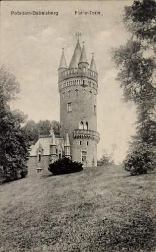 Ak Potsdam Babelsberg, Blick vom Park auf den Flatow Turm