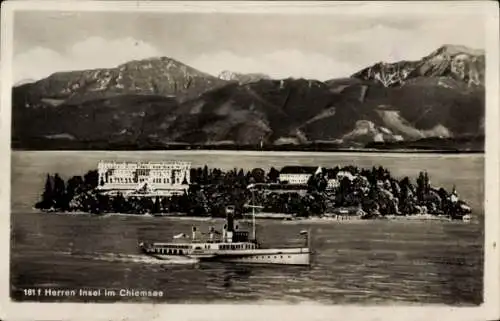 Ak Herrenchiemsee Herreninsel Chiemsee Oberbayern, Herreninsel, Chiemsee, Schloss, Kanalboot, ...