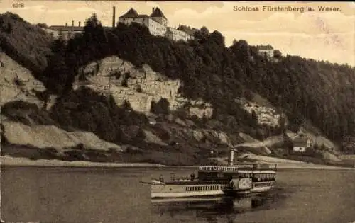 Ak Höxter an der Weser, Schloss Fürstenberg, Salondampfer