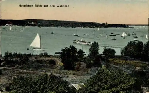 Ak Berlin Zehlendorf Wannsee, Herrlicher Blick auf den  Segelboote, Landschaft, Wasser, Bäume