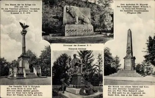 Ak Bad Kösen Naumburg an der Saale, Denkmal mit Statue, Bismarck-Denkmal, Ehrenmal, Inschriften