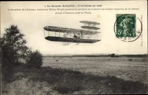 Ak Aeroplane de l'Aviateur Americain Wilbur Wright, Doppeldecker