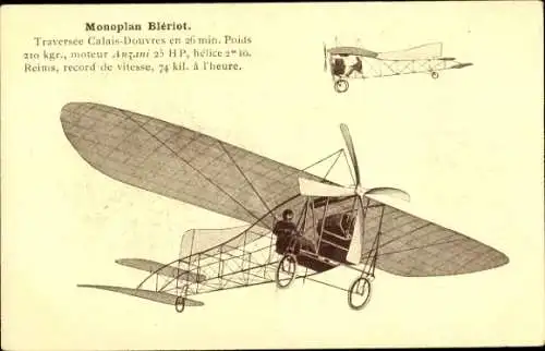 Ak Blériot-Eindecker, Überquerung von Calais und Dover in 26 Minuten.