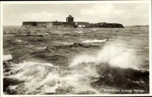 Ak Göteborg Schweden, Älvsborgs Fästning, Sturmwellen, Schwarz-Weiß-Foto