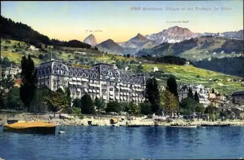 Ak Montreux Kanton Waadt Schweiz, Palast und Rochers de Naye