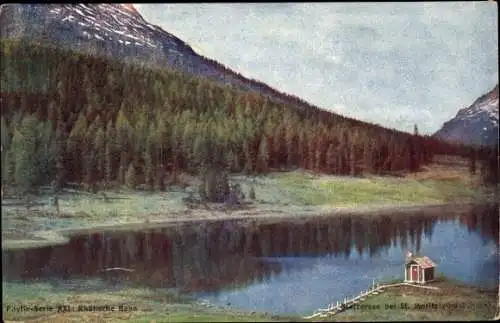 Künstler Ak Kanton Graubünden, See bei St. Moritz Rhätische Bahn, Reklame Phytin
