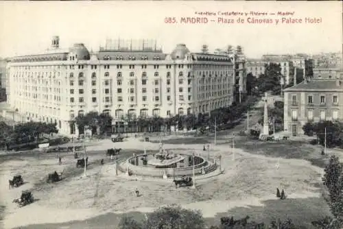 Ak Madrid Spanien, Plaza de Cánovas, Palace Hotel, historische Architektur, Straßenansicht