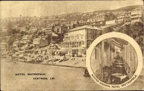 Ak Ventnor Isle of Wight England, Hotel Metropole, Wintergarten