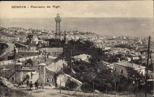 Ak Genova Genua Liguria, Panoramablick auf  Righi, Stadtansicht, Aussichtsturm