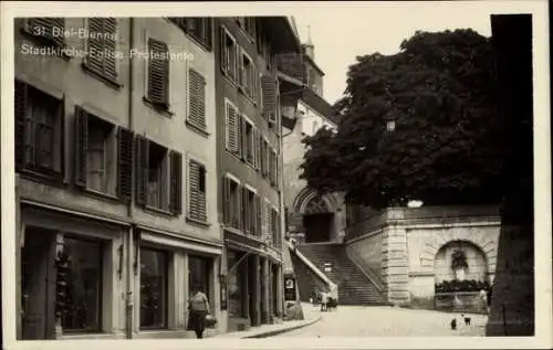 Ak Biel Bienne Kt. Bern, Protestantische Stadtkirche
