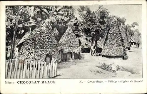Ak Buta Congo-Belge DR Kongo Zaire, Dorfbewohner, traditionelle Hütten, tropische Landschaft, ...